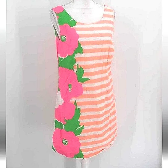 LILLY PULITZER Delia Floral Stripe Scoop Neck Sleeveless Shift Dress EUC - Picture 6 of 12